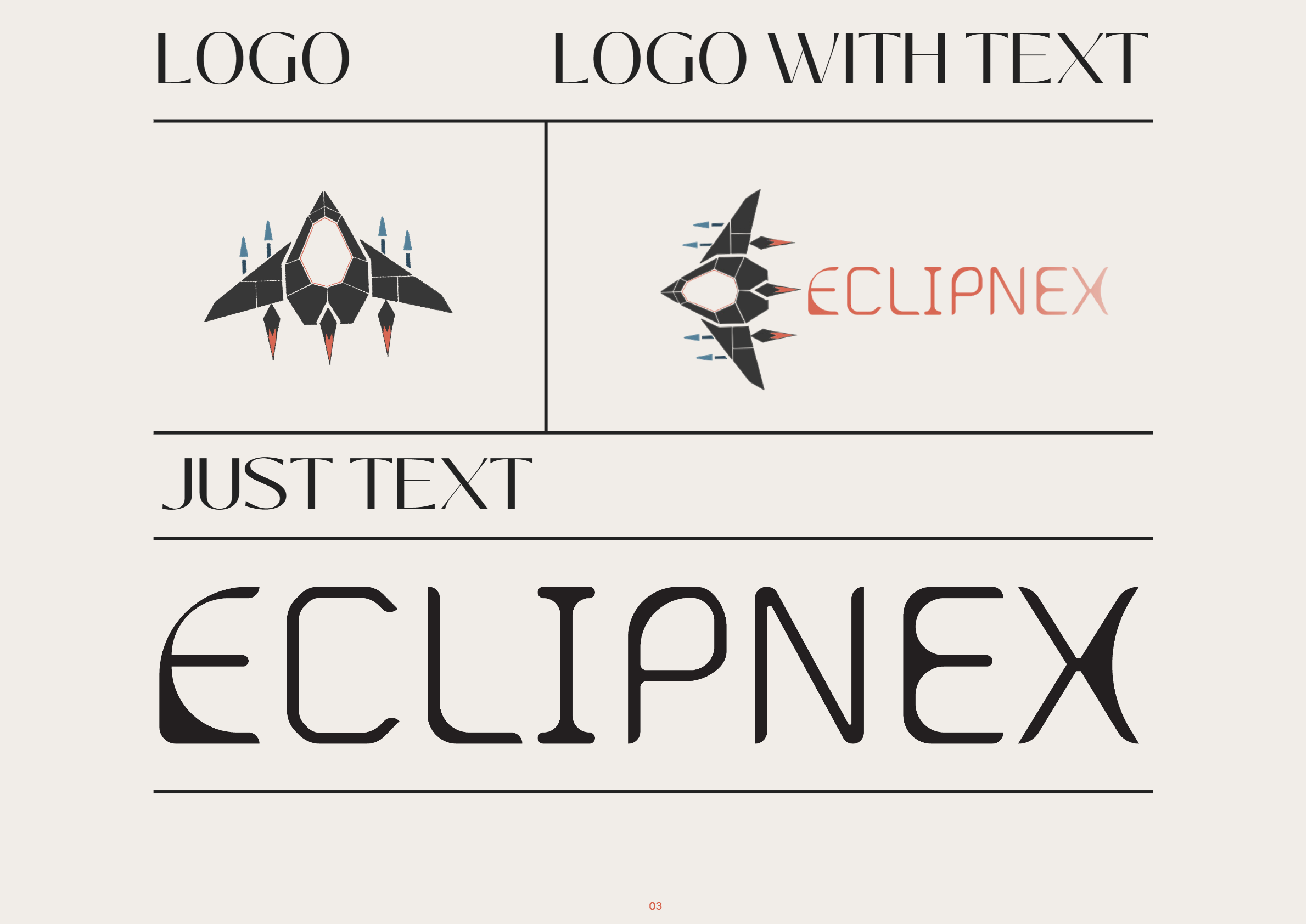 EclipNex logo system sheet by Golam Sayon Ahamed — three variants on cream background: standalone icon, logo with ECLIPNEX wordmark, and full-scale typemark