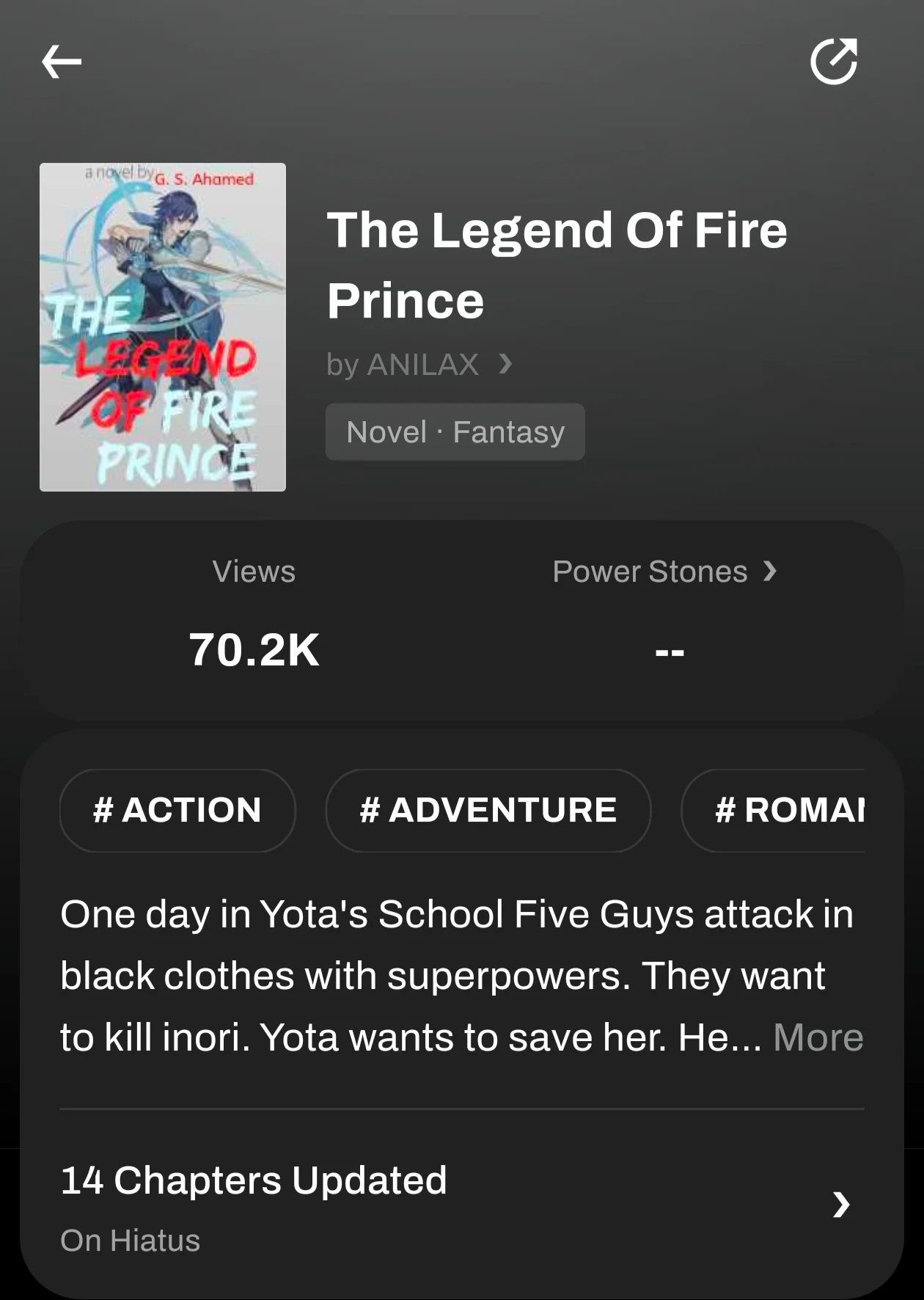 The Legend of Fire Prince on WebNovel, 70K views