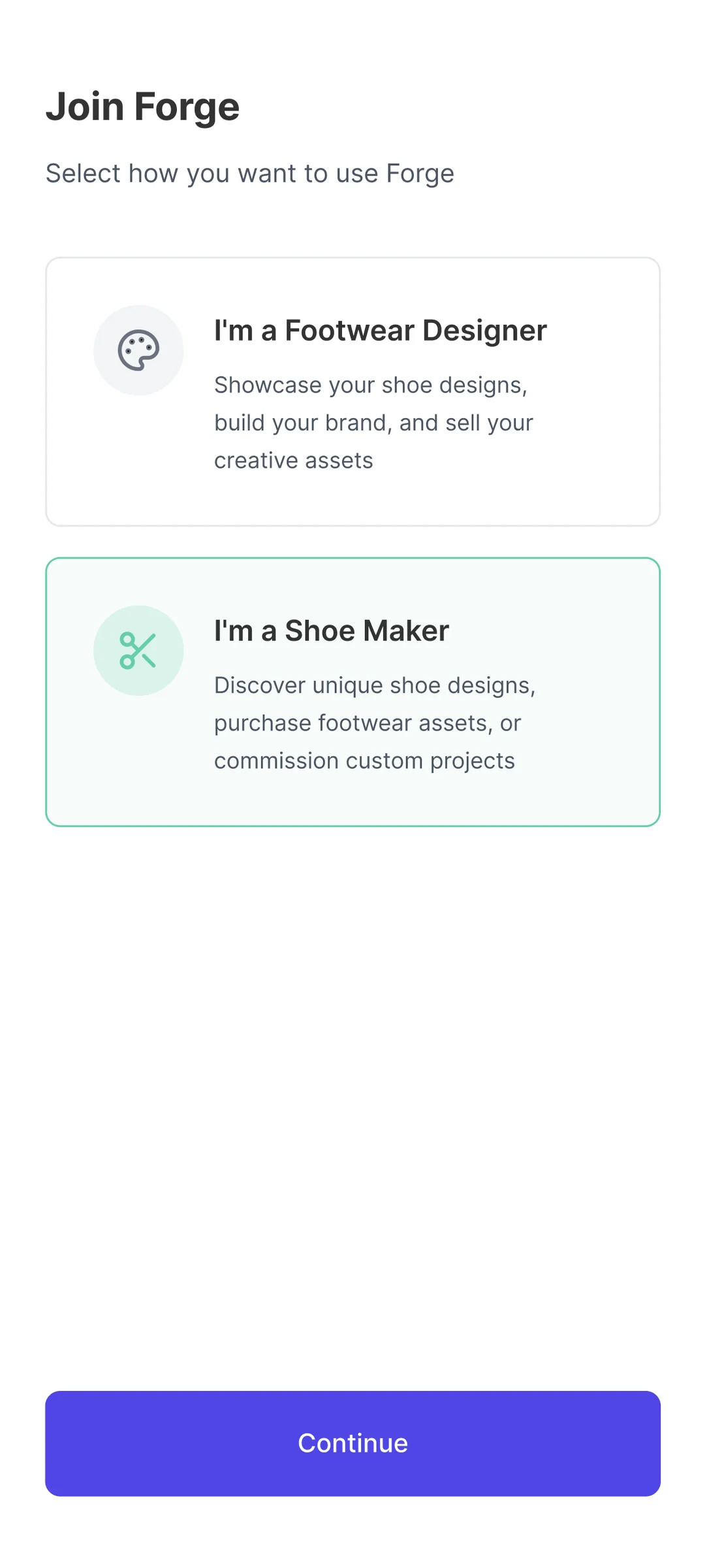 Forge onboarding complete screen by Golam Sayon Ahamed — entry point into the platform after role-based setup