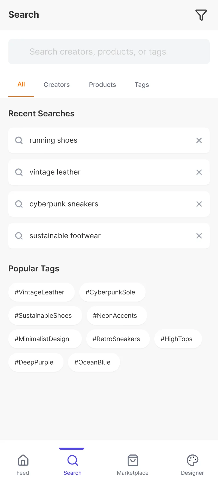 Forge search and filters by Golam Sayon Ahamed — finding designers by craft and aesthetic not follower count