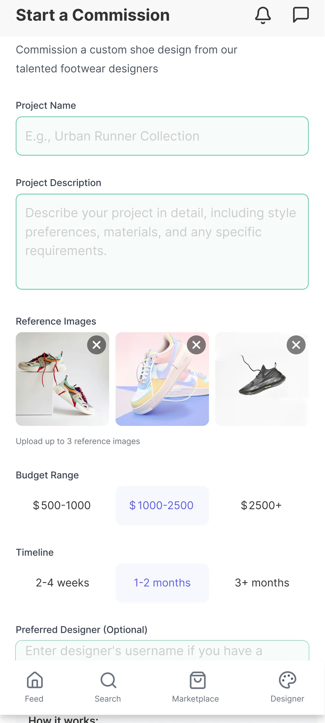 Forge commission flow by Golam Sayon Ahamed — direct designer to brand collaboration path