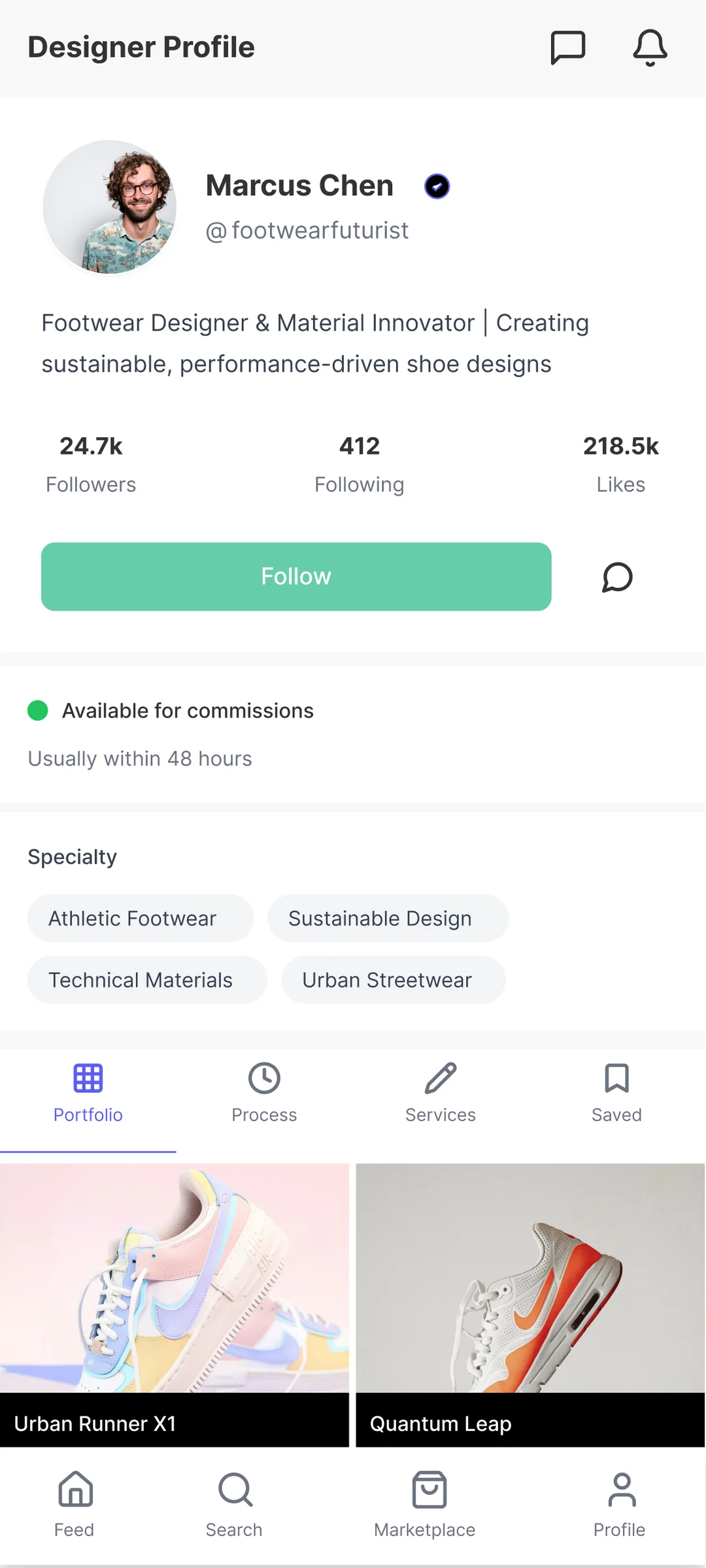 Forge public profile view by Golam Sayon Ahamed — portfolio-first presentation for visitors browsing a designer