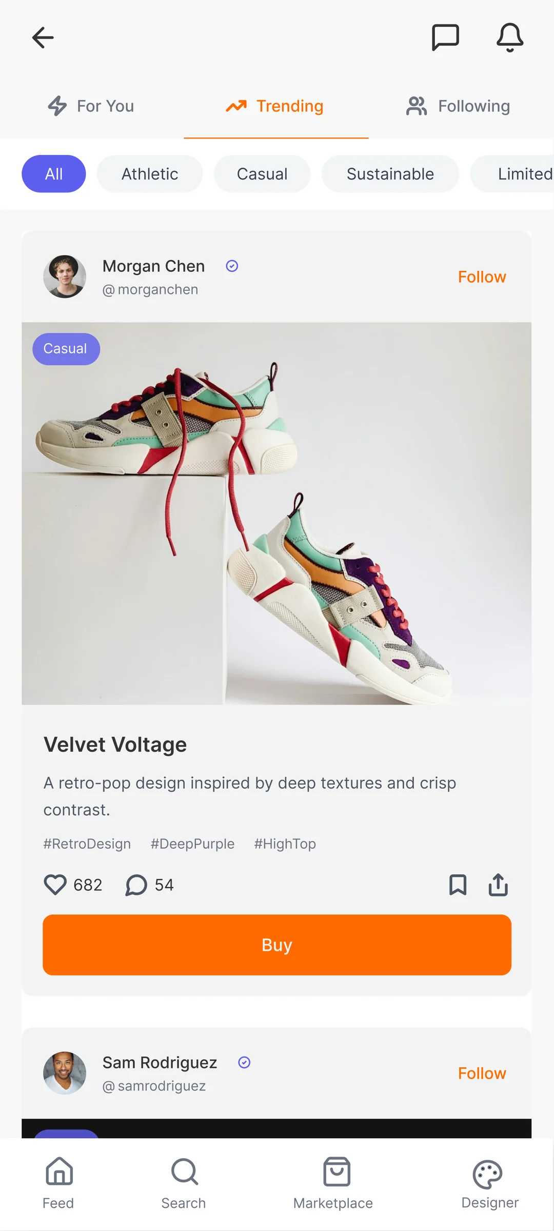 Forge trending feed screen by Golam Sayon Ahamed — showing work gaining traction across the platform
