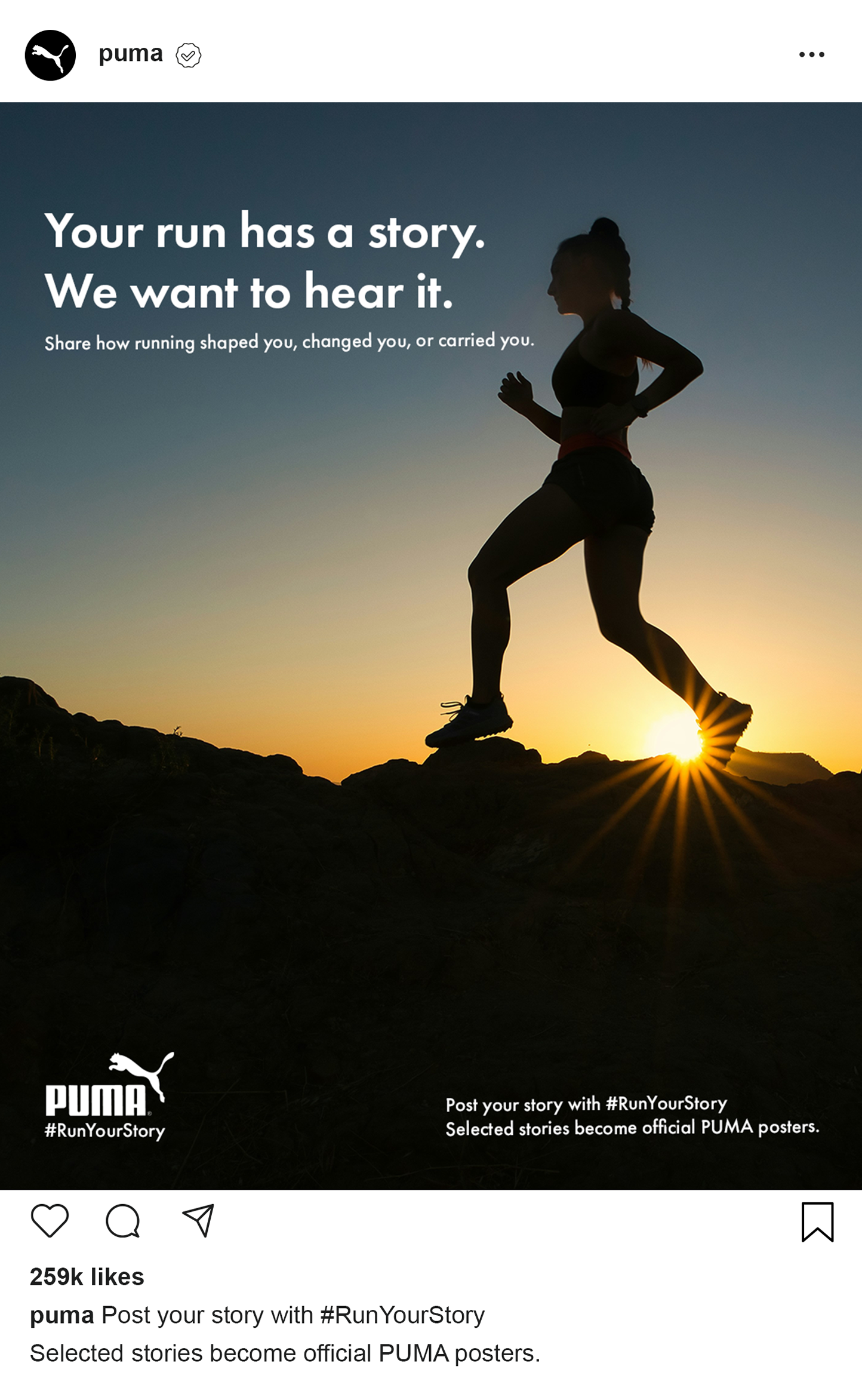 Run Your Story Instagram activation mockup by Golam Sayon Ahamed — showing how user stories integrate into Puma campaign feed content