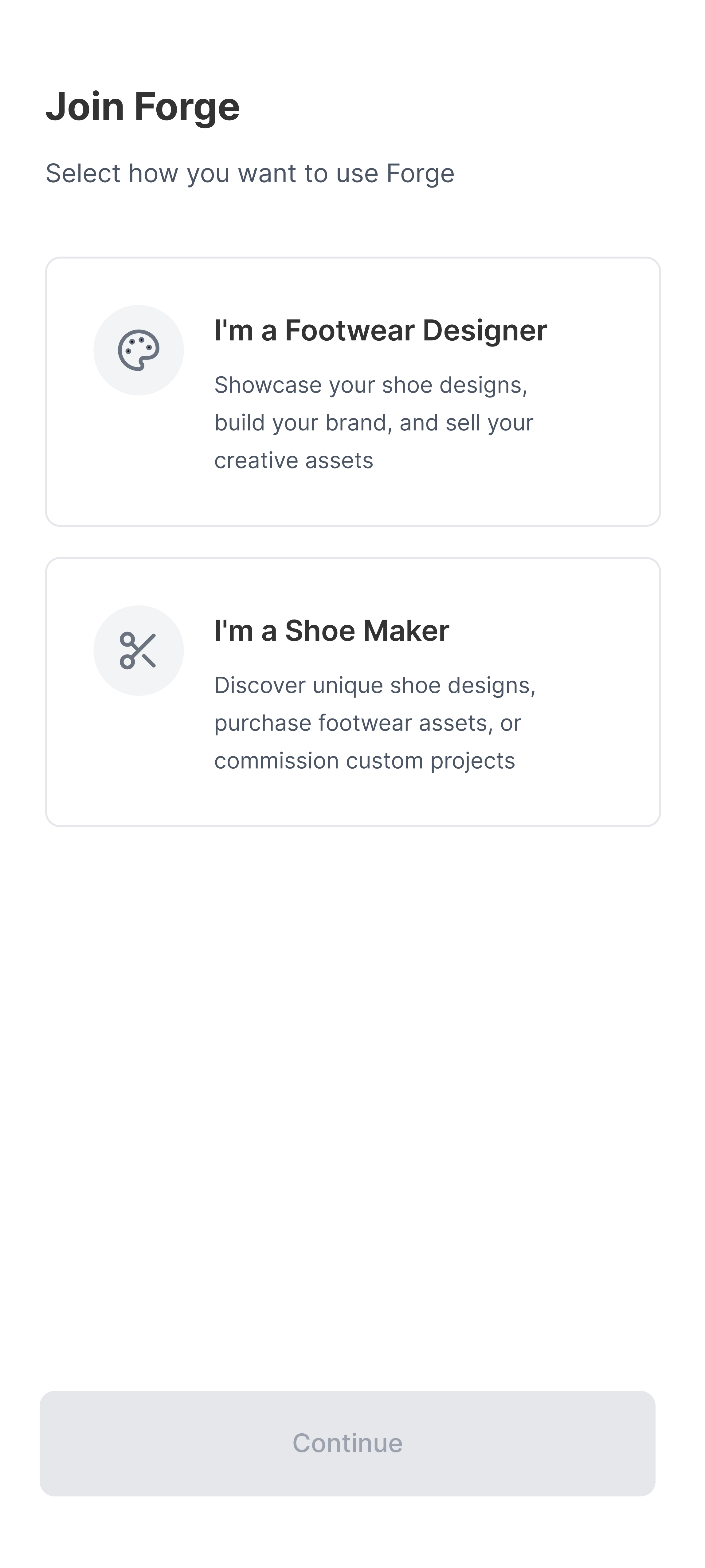 Forge role selection screen